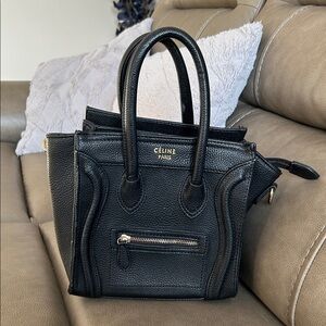 Black Textured Leather Mini Satchel